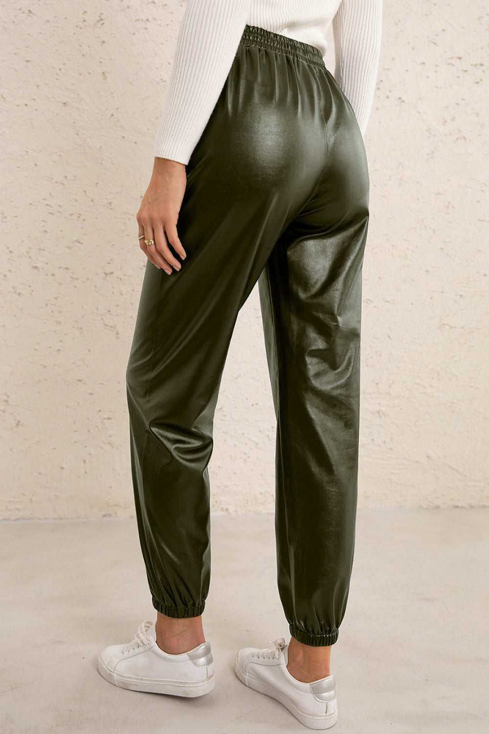 Elastic Waist PU Leather Joggers-Teresa&#39;s Fashionista LLC