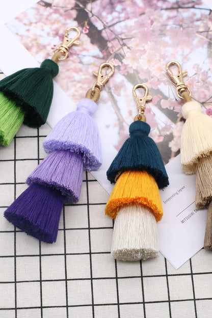 Assorted 4-Pack Multicolored Fringe Keychain-Teresa&#39;s Fashionista LLC