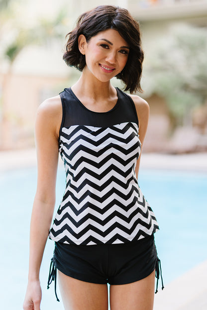 Full Size Chevron Print Ruched Tankini Set-Teresa&#39;s Fashionista LLC