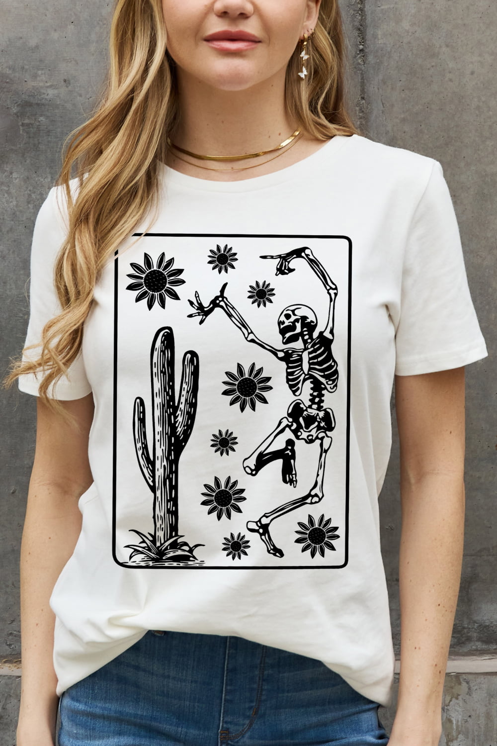 Simply Love Full Size Dancing Skeleton Graphic Cotton Tee-Teresa&#39;s Fashionista LLC