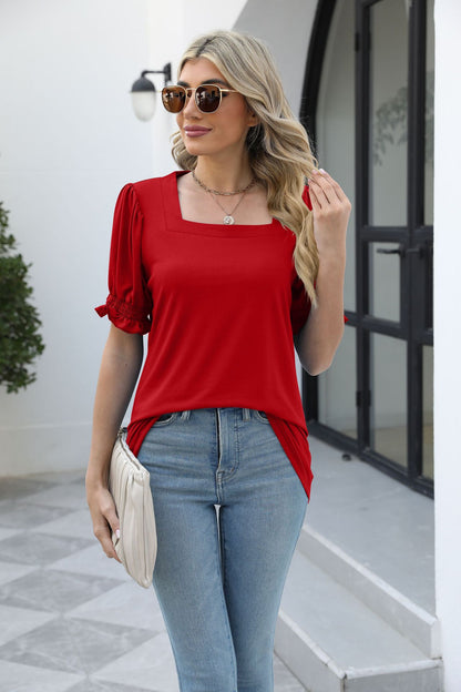 Square Neck Flounce Sleeve Top-Teresa&#39;s Fashionista LLC