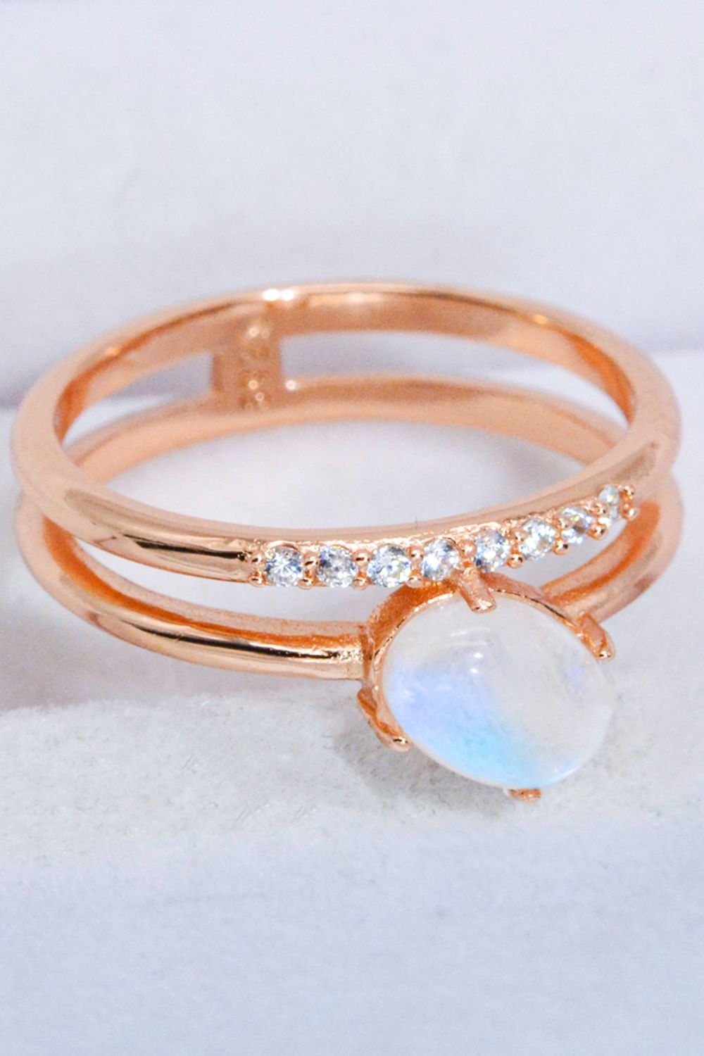 Natural Moonstone and Zircon Double-Layered Ring-Teresa&#39;s Fashionista LLC