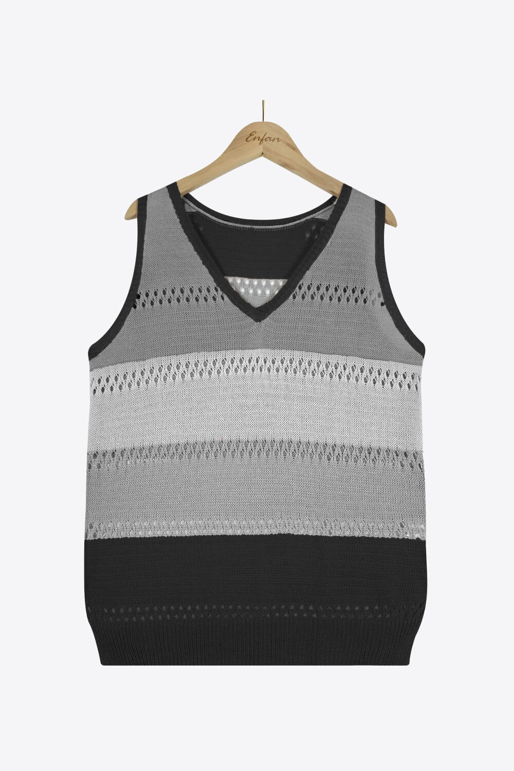 Striped Openwork V-Neck Knit Tank-Teresa&#39;s Fashionista LLC