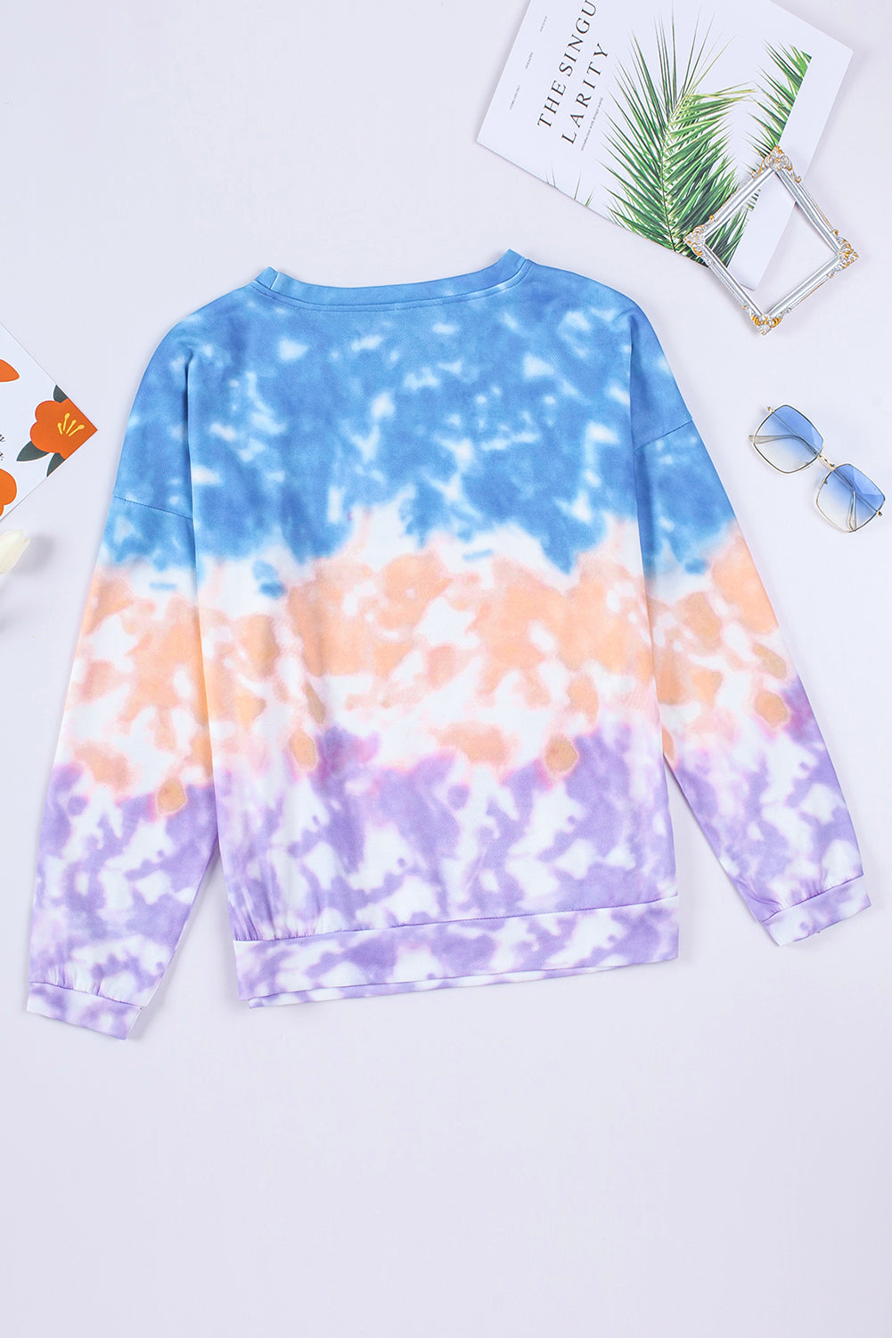 Tie-Dye Drop Shoulder Round Neck Sweatshirt-Teresa&#39;s Fashionista LLC