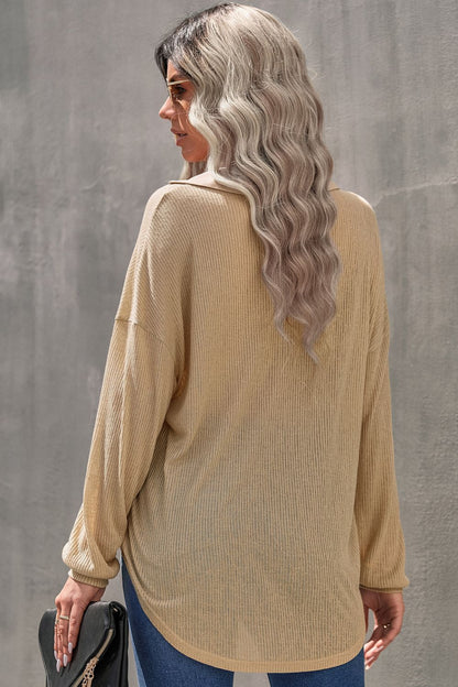 Button Front Dropped Shoulder Knit Shirt-Teresa&#39;s Fashionista LLC