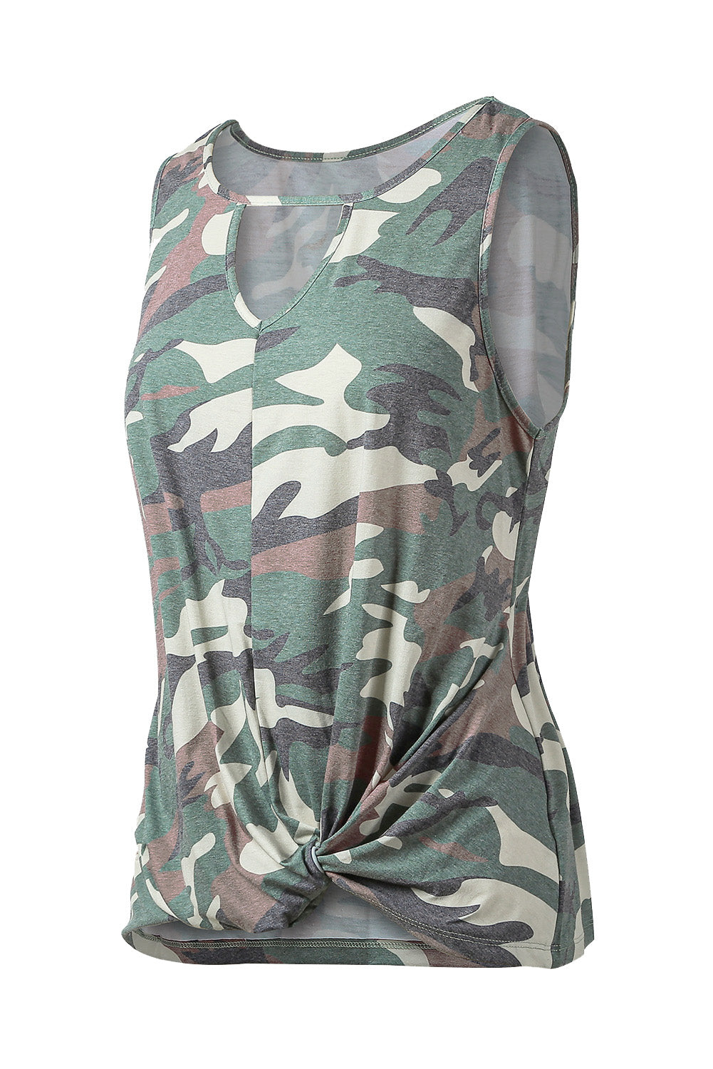 Camouflage Print Cutout Hem Detail Tank-Teresa&#39;s Fashionista LLC