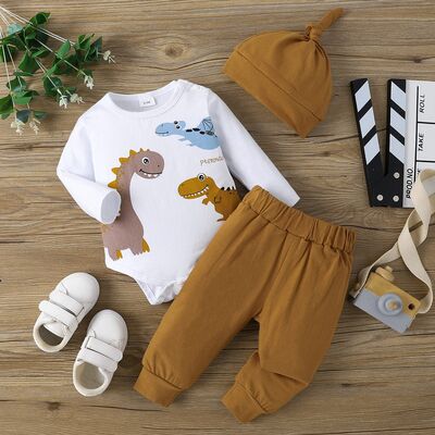 Dinosaur Round Neck Long Sleeve Bodysuit and Pants Set-Teresa&#39;s Fashionista LLC