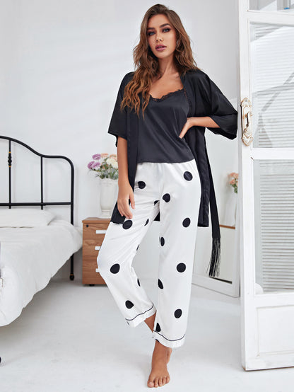 Cami, Robe, and Printed Pants Pajama Set-Teresa&#39;s Fashionista LLC