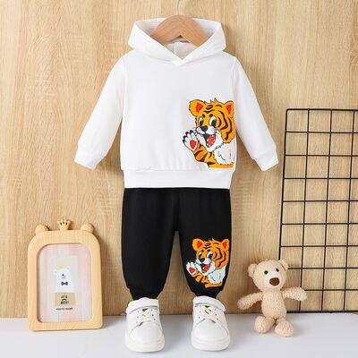 Tiger Long Sleeve Hoodie and Elastic Waist Pants Set-Teresa&#39;s Fashionista LLC