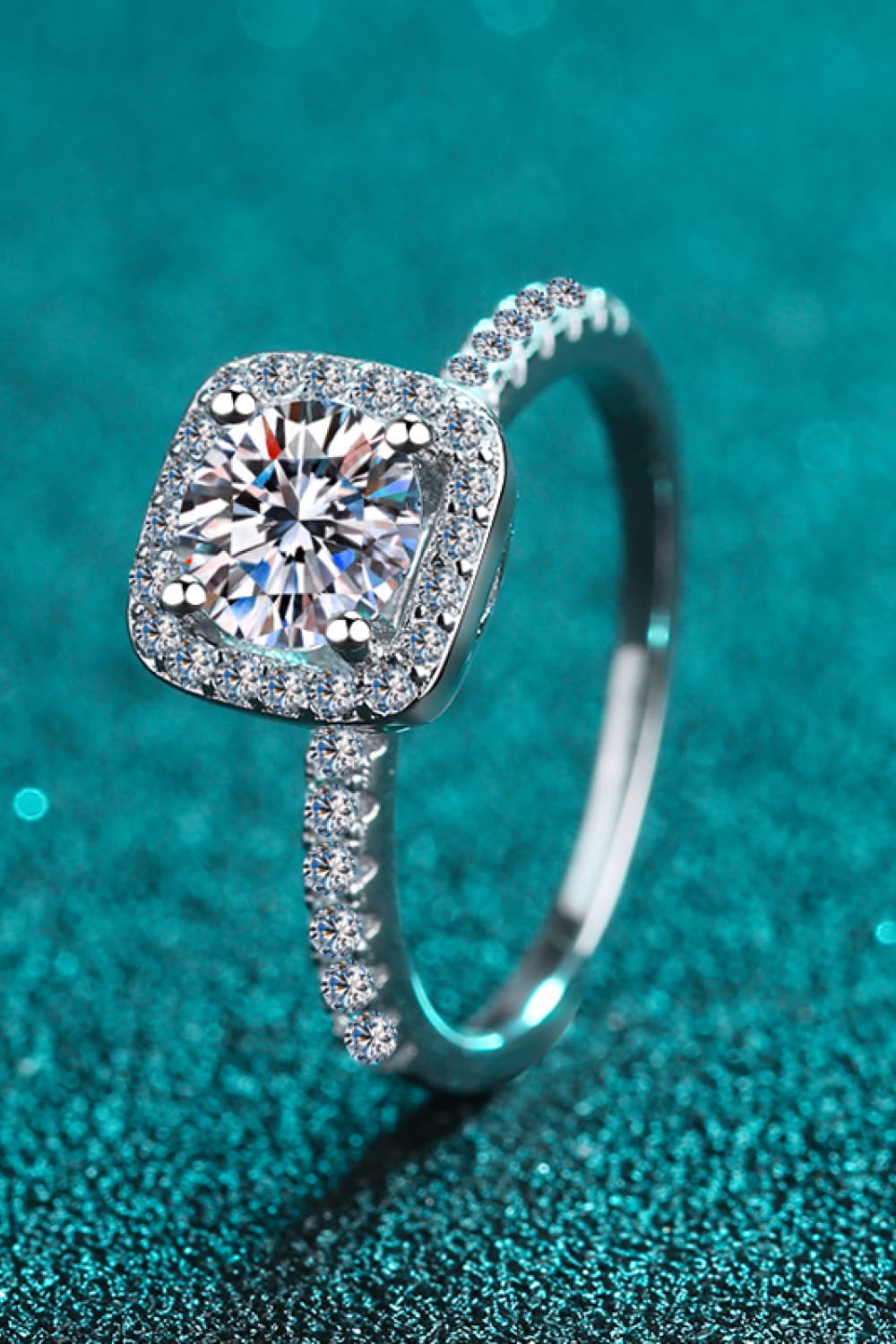 2 Carat Moissanite Square Halo Ring-Teresa&#39;s Fashionista LLC