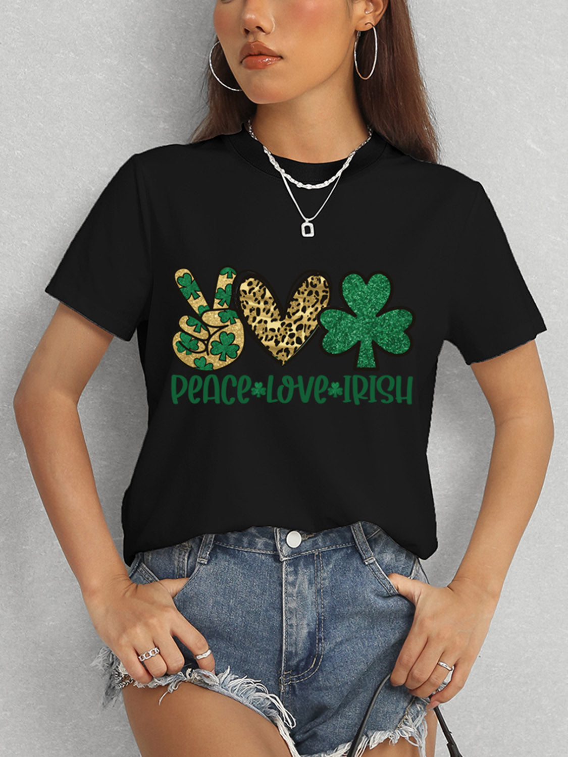 PEACE LOVE IRISH Round Neck Short Sleeve T-Shirt-Teresa&#39;s Fashionista LLC