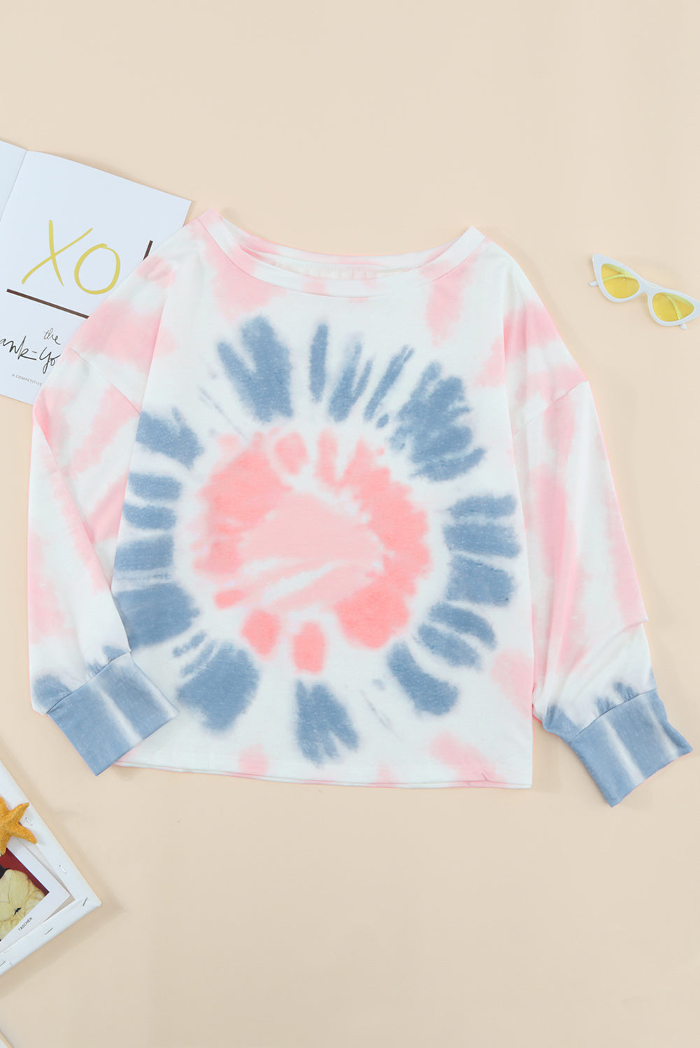 Tie-Dye Boat Neck Batwing Sleeve Tee-Teresa&#39;s Fashionista LLC