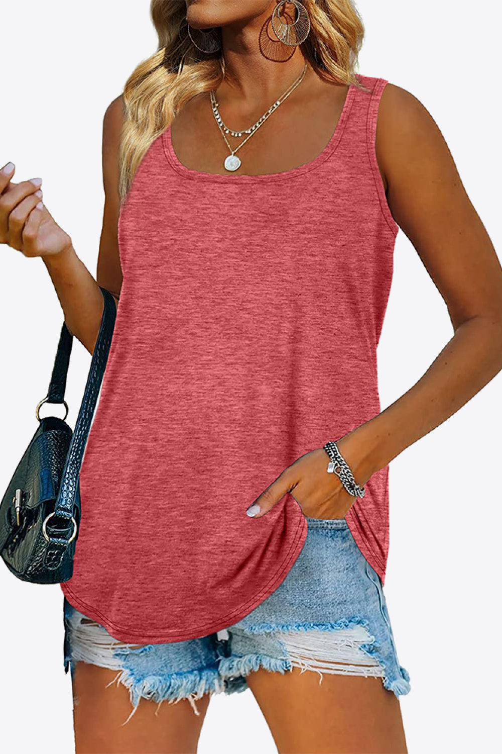 Curved Hem Square Neck Tank-Teresa&#39;s Fashionista LLC