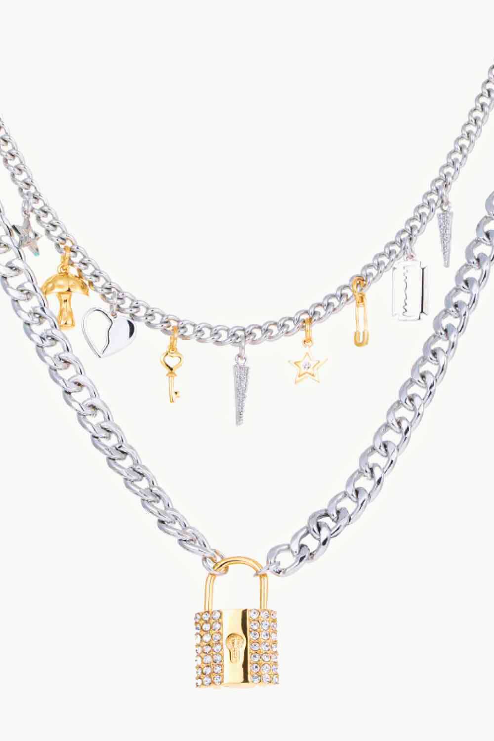 5-Piece Wholesale Lock Pendant Double-Layered Necklace-Teresa&#39;s Fashionista LLC