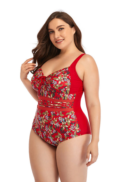 Floral Drawstring Detail One-Piece Swimsuit-Teresa&#39;s Fashionista LLC