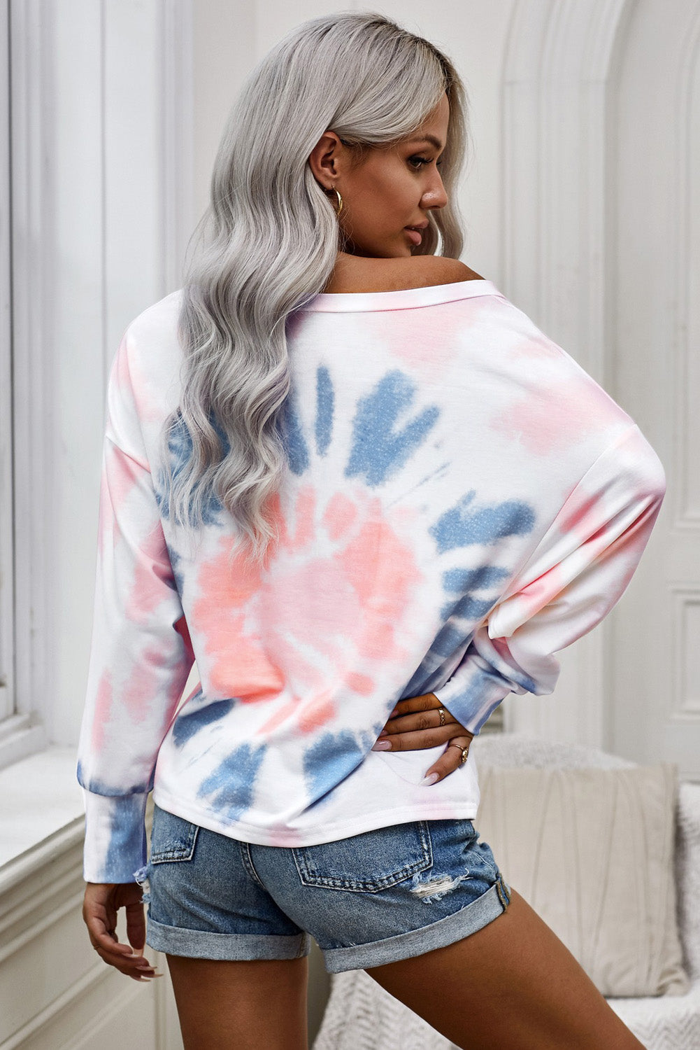 Tie-Dye Boat Neck Batwing Sleeve Tee-Teresa&#39;s Fashionista LLC