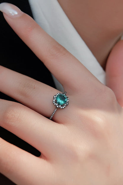 Paraiba Tourmaline Flower Shape Ring-Teresa&#39;s Fashionista LLC