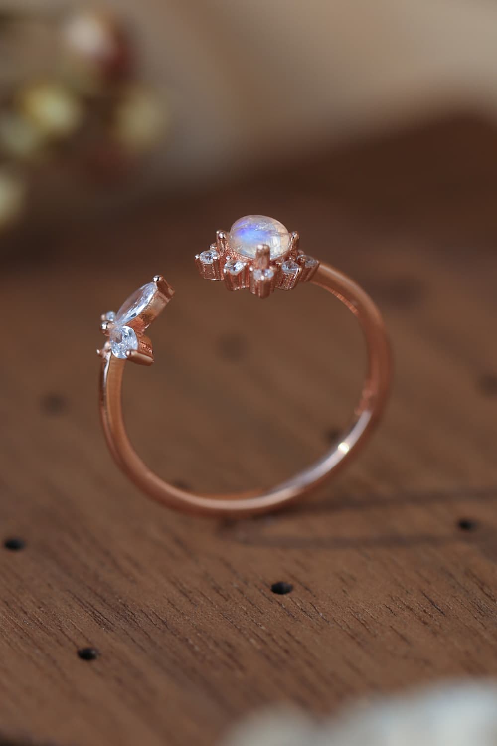 Moonstone 18K Rose Gold-Plated Open Ring-Teresa&#39;s Fashionista LLC