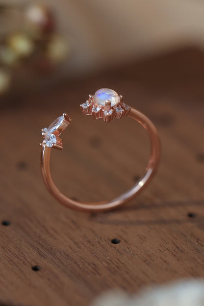 Moonstone 18K Rose Gold-Plated Open Ring-Teresa&#39;s Fashionista LLC