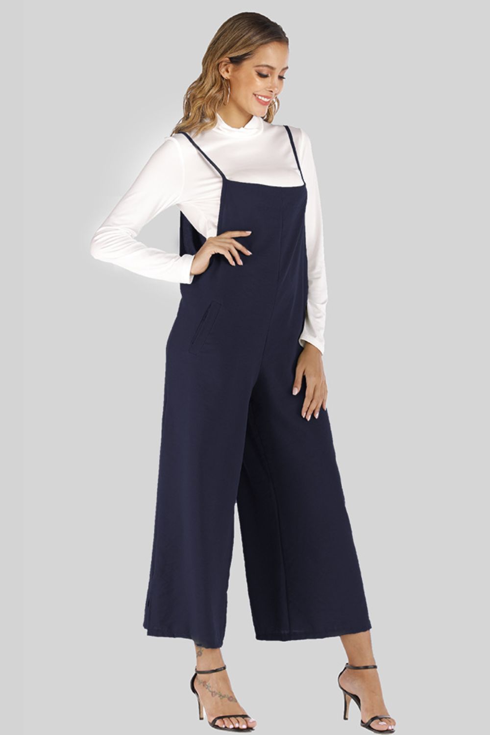 Full Size Cropped Wide Leg Overalls with Pockets-Teresa&#39;s Fashionista LLC