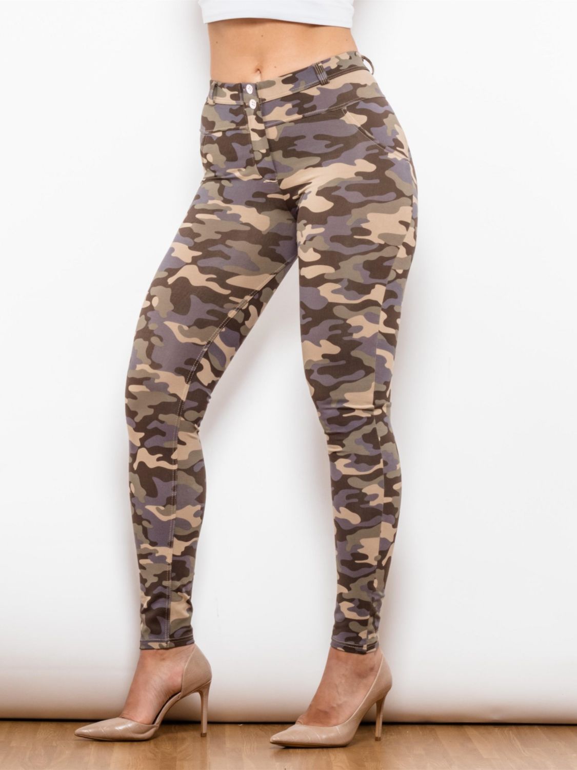 Full Size Camouflage Buttoned Leggings-Teresa&#39;s Fashionista LLC