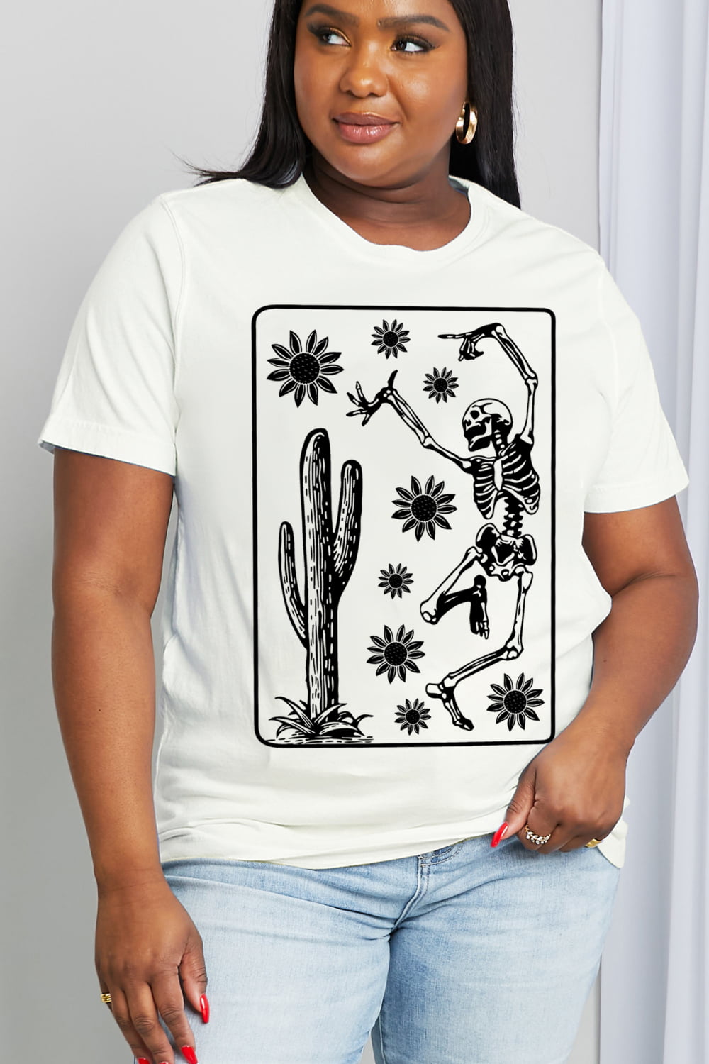 Simply Love Full Size Dancing Skeleton Graphic Cotton Tee-Teresa&#39;s Fashionista LLC