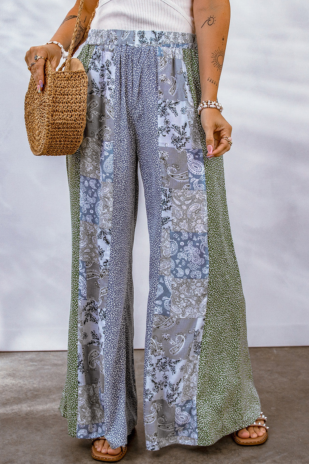 Mixed Print Pull-On Wide Leg Pants-Teresa&#39;s Fashionista LLC