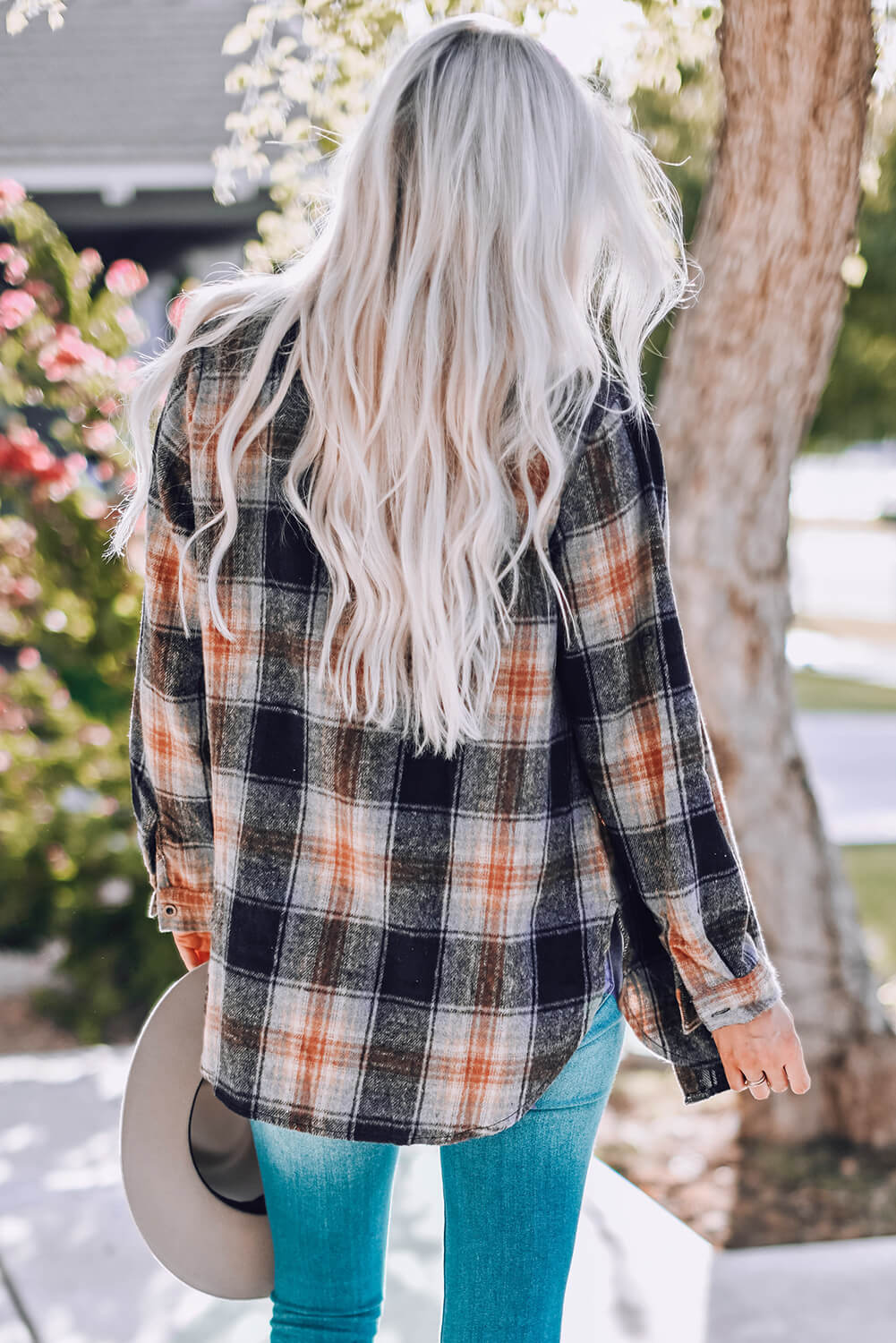 Plaid Side Slit Curved Hem Shirt-Teresa&#39;s Fashionista LLC