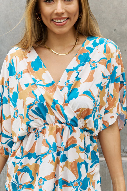 BOMBOM Floral Print Wrap Tunic Top-Teresa&#39;s Fashionista LLC