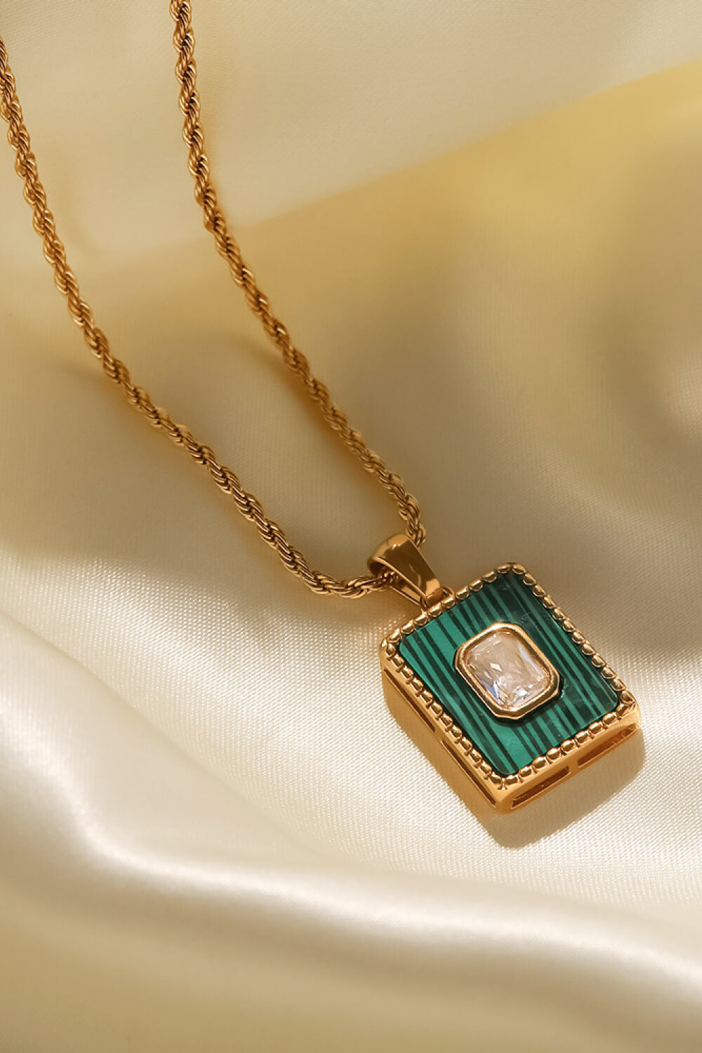 Square Pendant Twisted Chain Necklace-Teresa&#39;s Fashionista LLC