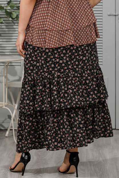 Plus Size Ditsy Floral Layered Maxi Skirt-Teresa&#39;s Fashionista LLC