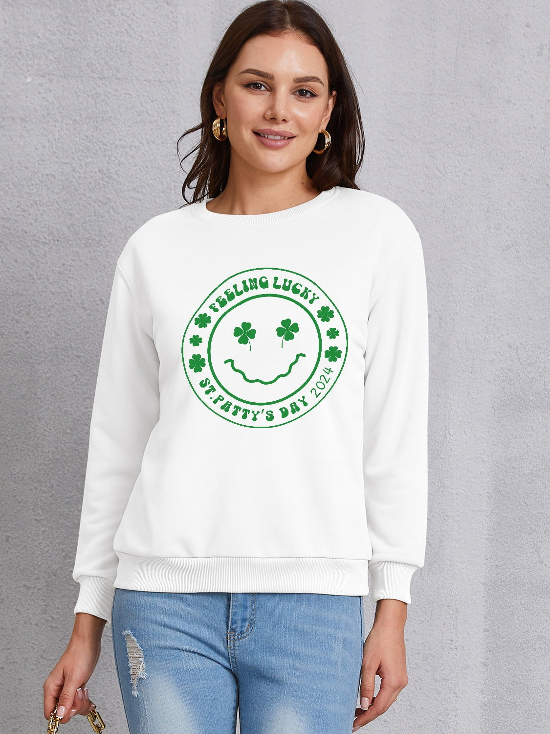 FEELING LUCKY ST. PATRICK'S DAY 2024 Round Neck Sweatshirt-Teresa&#39;s Fashionista LLC