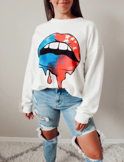 Graphic Dropped Shoulder Round Neck Sweatshirt-Teresa&#39;s Fashionista LLC