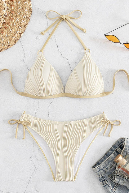 Textured Halter Neck Bikini Set-Teresa&#39;s Fashionista LLC