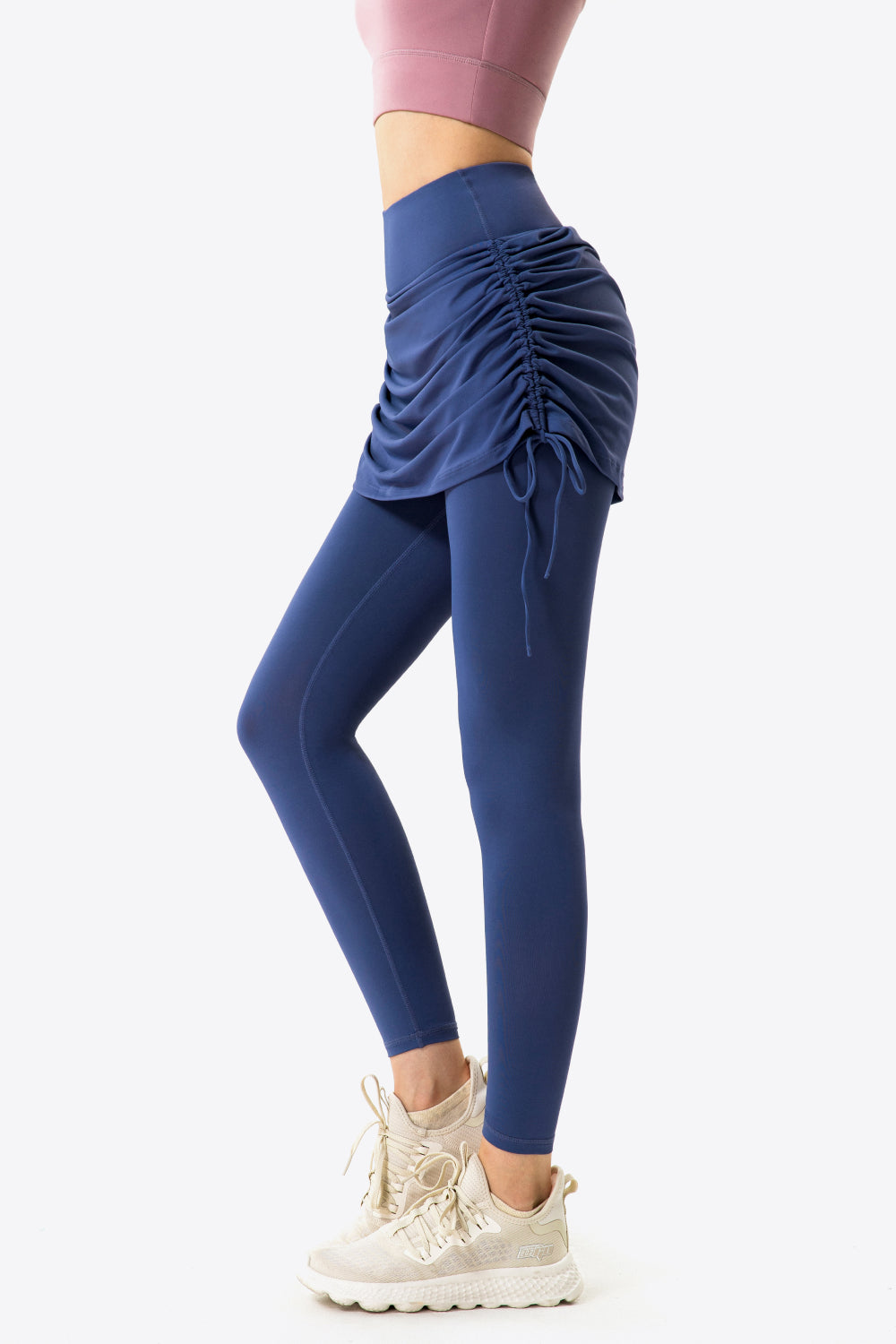 Drawstring Ruched Faux Layered Yoga Leggings-Teresa&#39;s Fashionista LLC