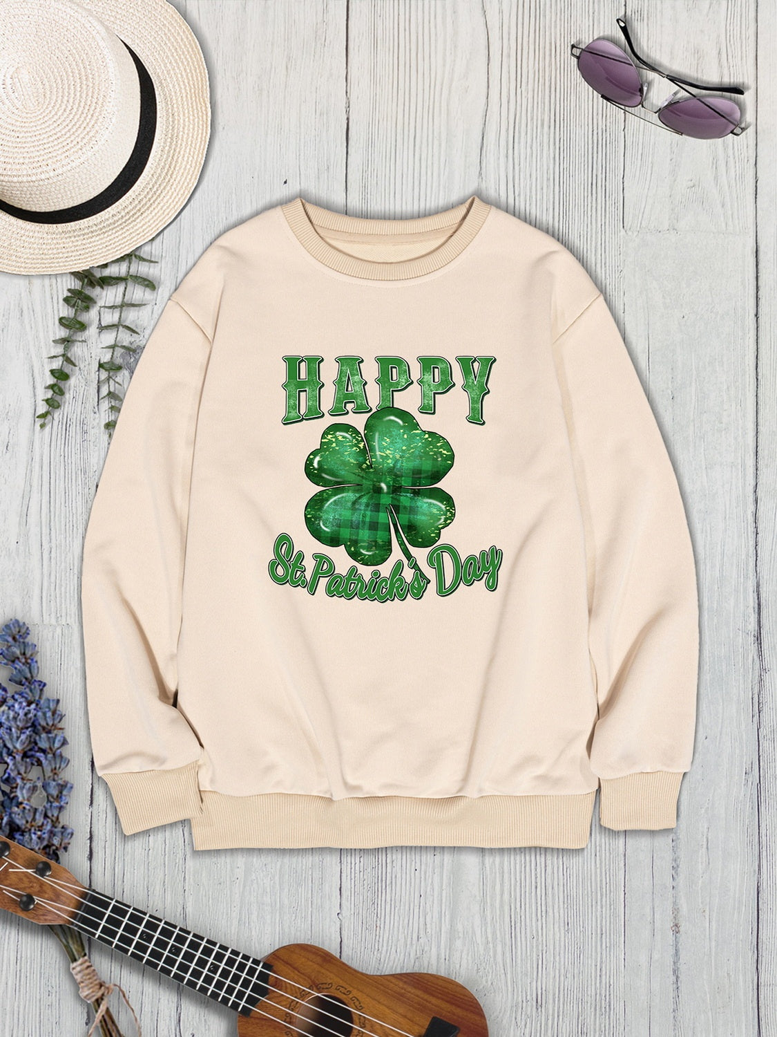 HAPPY ST. PATRICK'S DAY Dropped Shoulder Sweatshirt-Teresa&#39;s Fashionista LLC