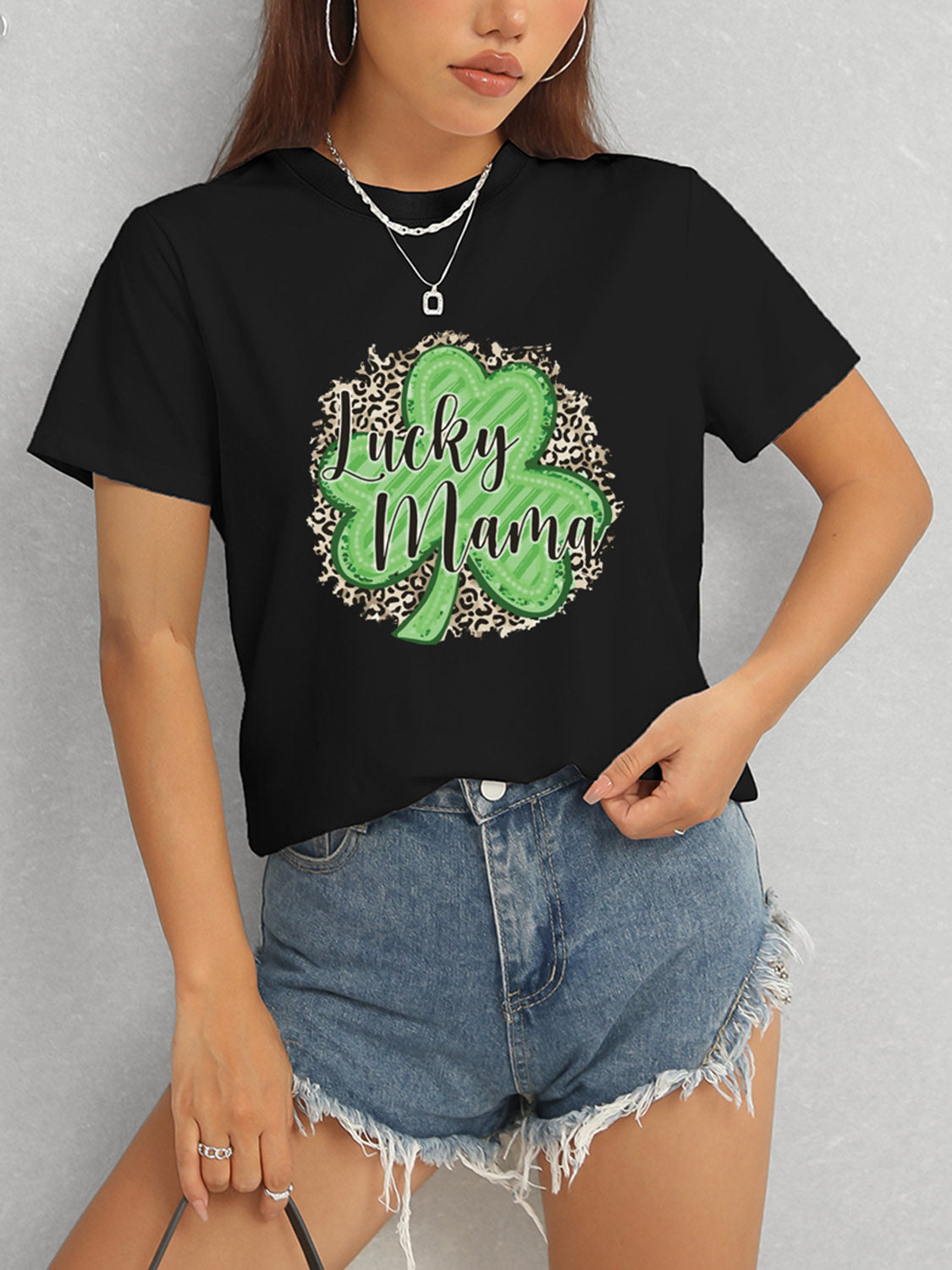 LUCKY MAMA Round Neck T-Shirt-Teresa&#39;s Fashionista LLC