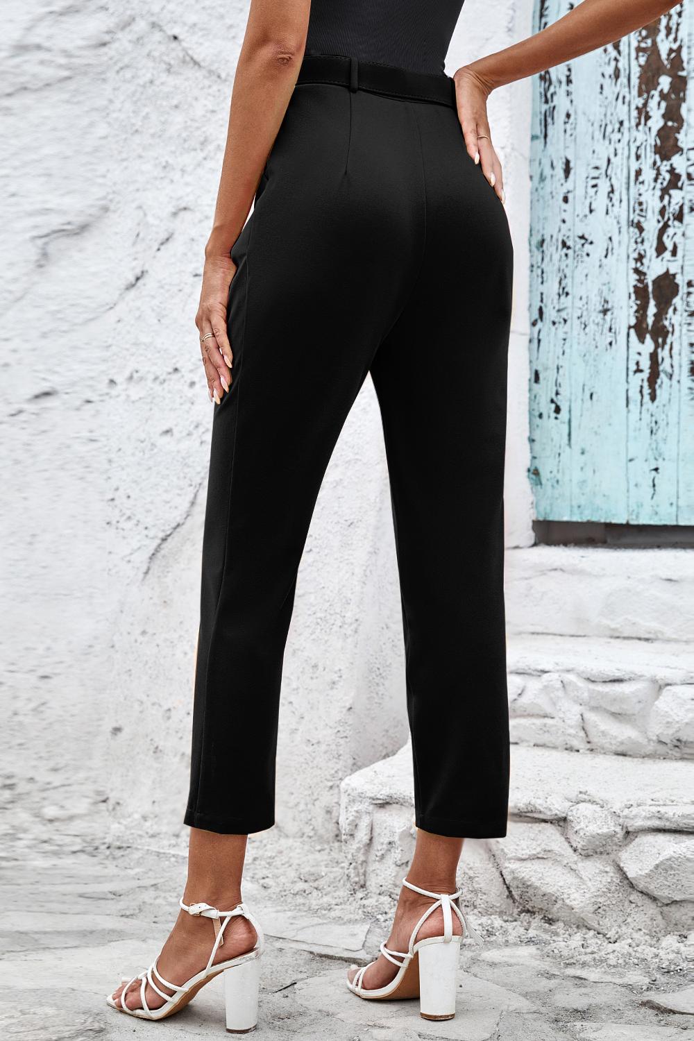 Straight Leg Cropped Pants with Pockets-Teresa&#39;s Fashionista LLC