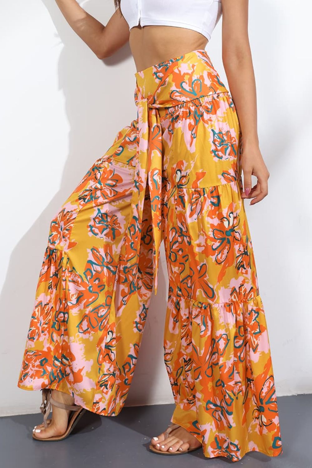 Printed High-Rise Tied Culottes-Teresa&#39;s Fashionista LLC