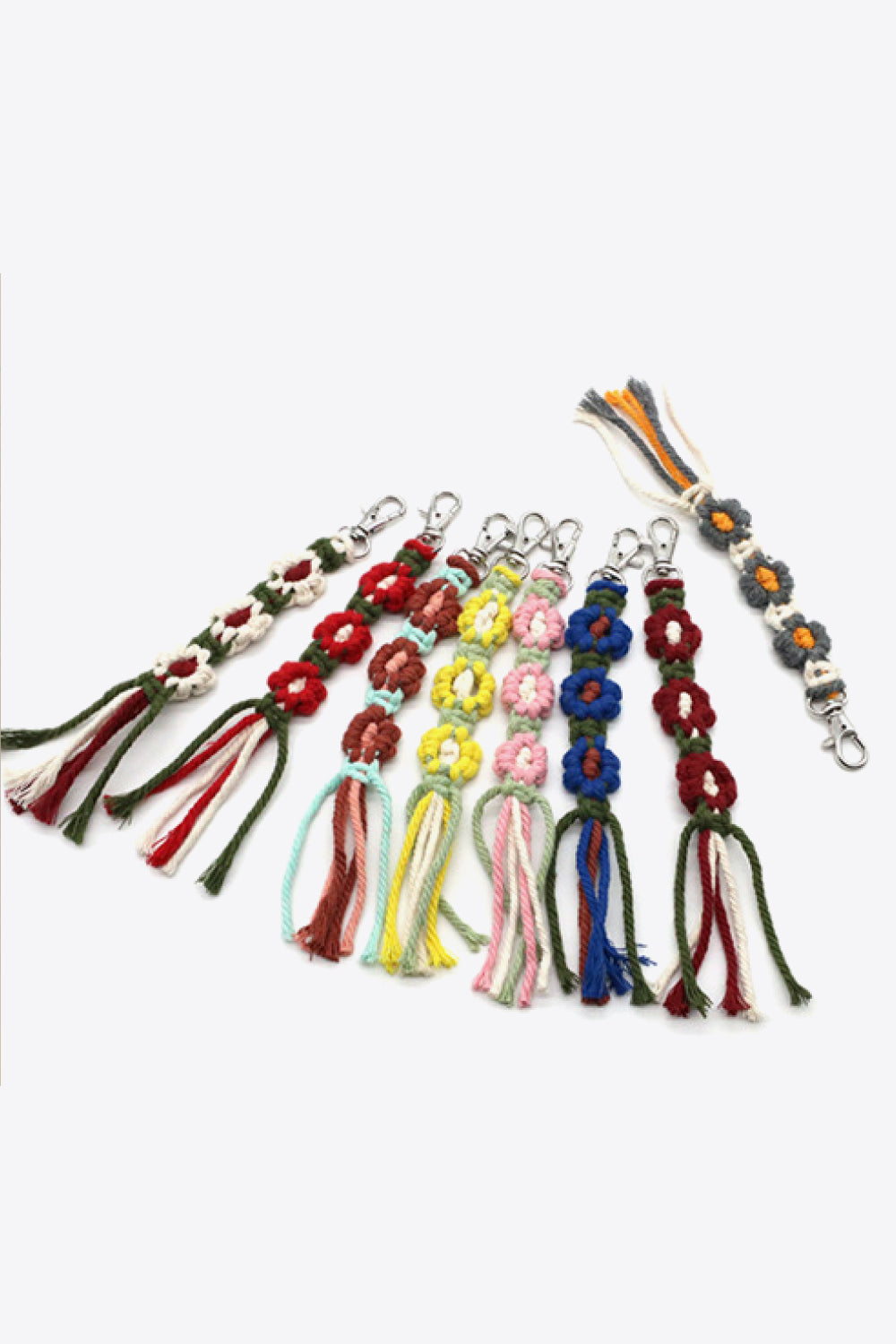 Assorted 4-Pack Hand-Woven Flower Keychain-Teresa&#39;s Fashionista LLC