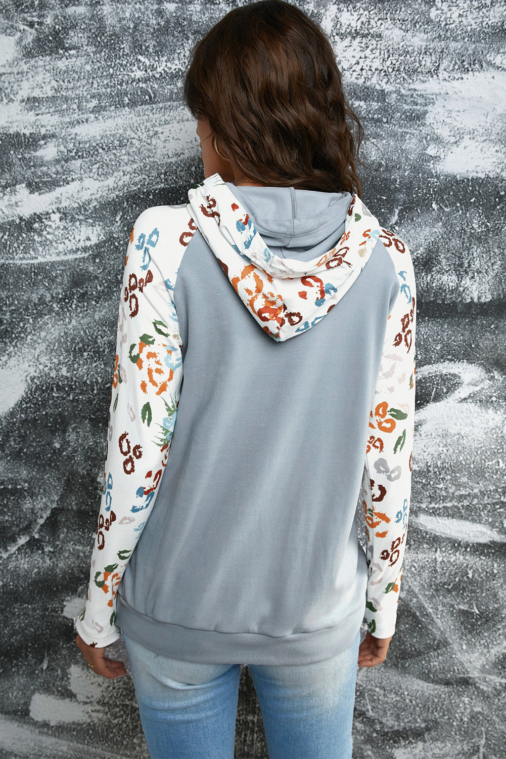 Printed Drawstring Detail Raglan Sleeve Hoodie-Teresa&#39;s Fashionista LLC