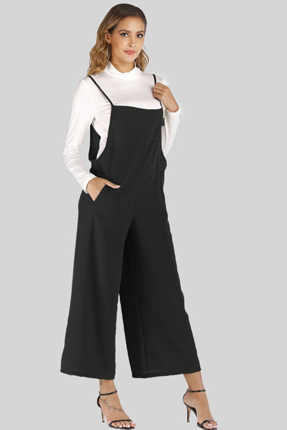 Full Size Cropped Wide Leg Overalls with Pockets-Teresa&#39;s Fashionista LLC