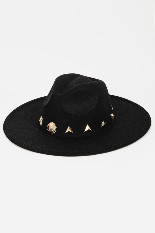 Fame Studded Sun Moon Star Fedora Hat-Teresa&#39;s Fashionista LLC