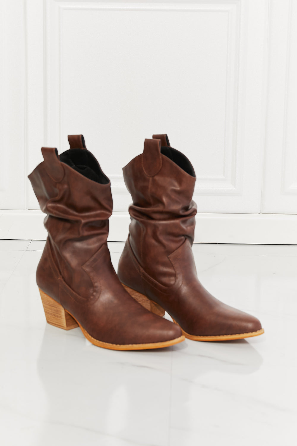 MMShoes Better in Texas Scrunch Cowboy Boots in Brown-Teresa&#39;s Fashionista LLC