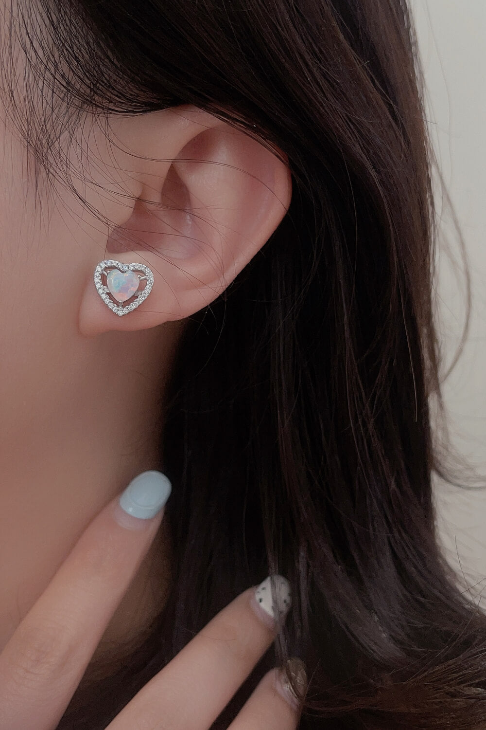 925 Sterling Silver Opal Heart Stud Earrings-Teresa&#39;s Fashionista LLC