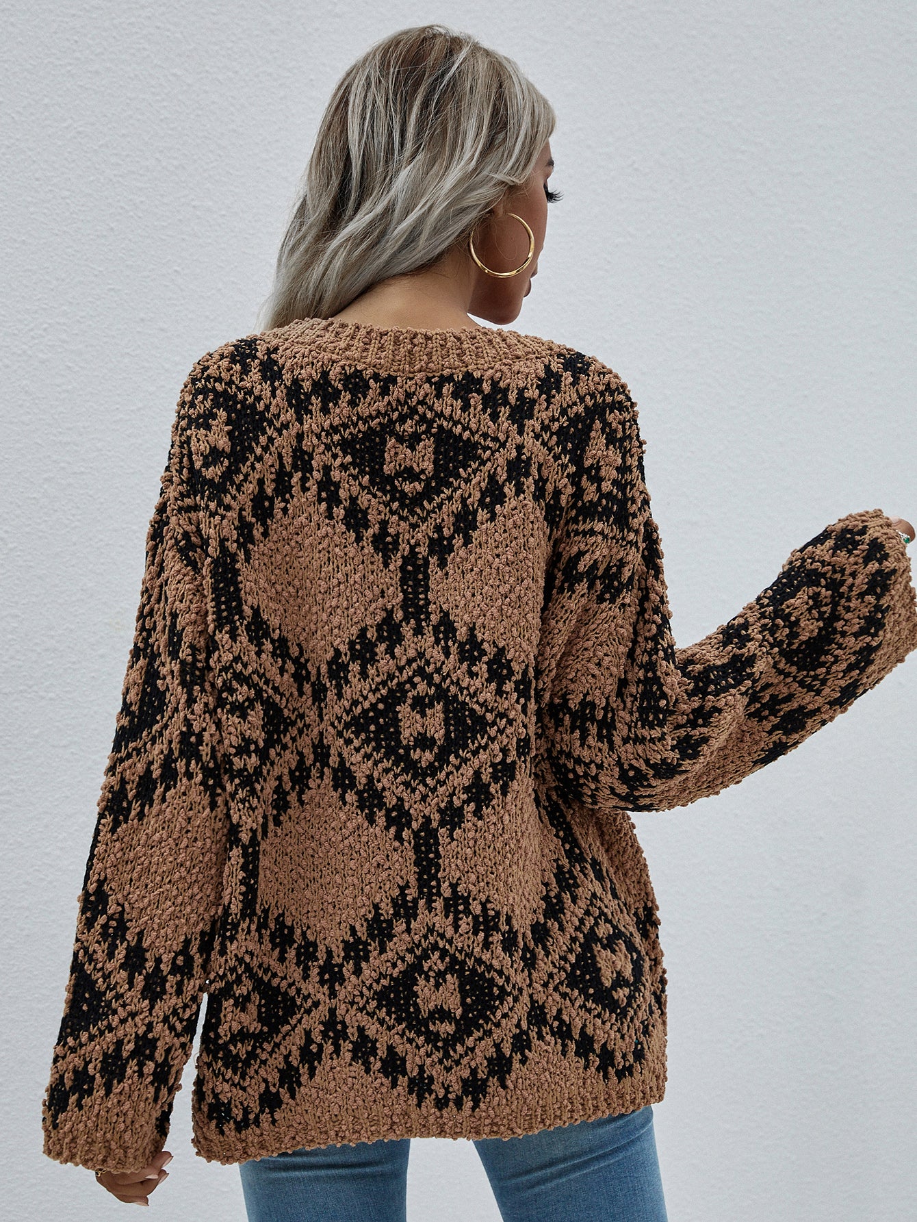 Geometric Print Chunky Knit Sweater-Teresa&#39;s Fashionista LLC