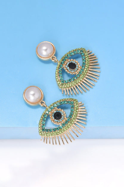 Evil Eye Shape Rhinestone Zinc Alloy Synthetic Dangle Earrings-Teresa&#39;s Fashionista LLC