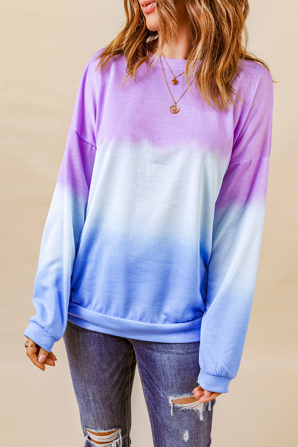 Tie-Dye Drop Shoulder Round Neck Sweatshirt-Teresa&#39;s Fashionista LLC