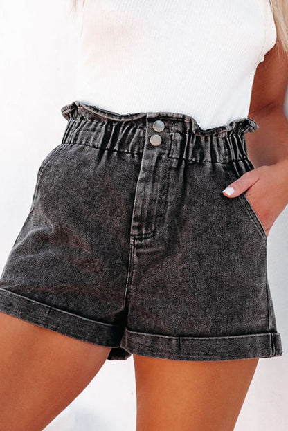 Paperbag Waist Denim Shorts with Pockets-Teresa&#39;s Fashionista LLC