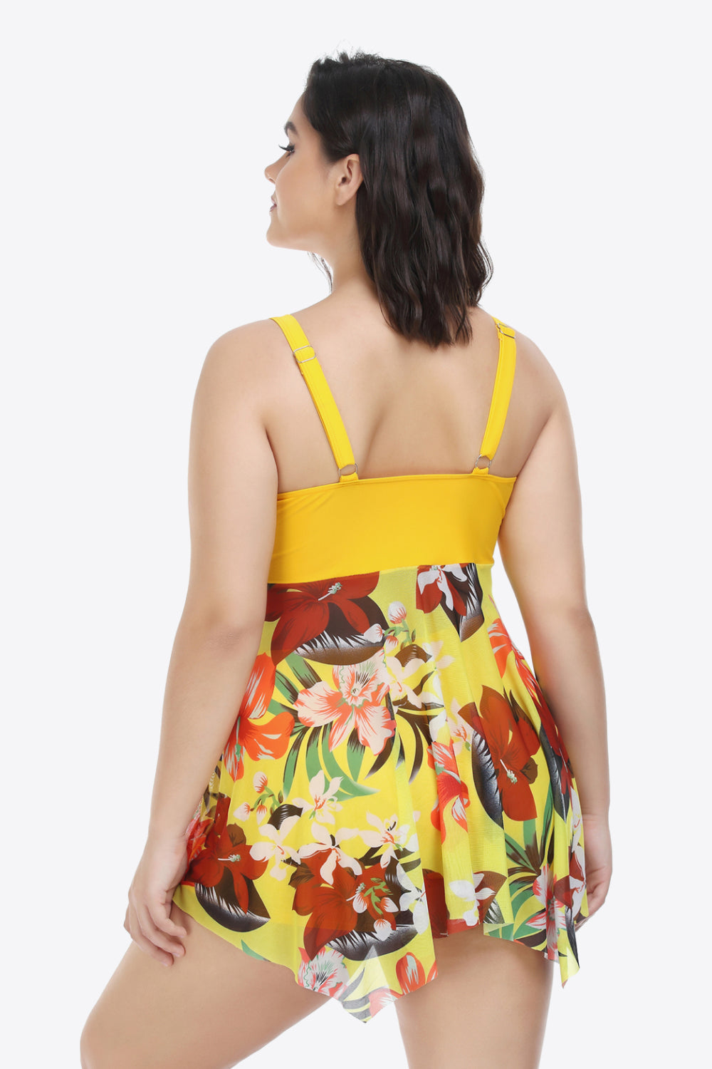 Plus Size Floral Two-Tone Asymmetrical Hem Two-Piece Swimsuit-Teresa&#39;s Fashionista LLC